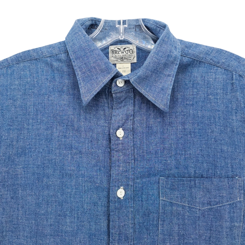 RRL Ralph Lauren Double RL Blue Chambray Button Up Shirt Long Sleeve EUC Size 15